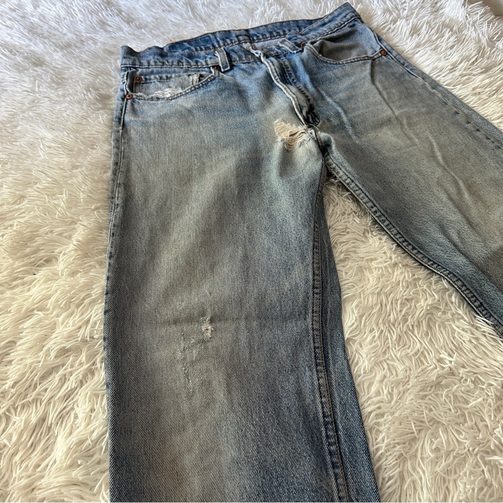 Vintage 80s Levi’s 505 USA Made Zip Fly Straight Leg Distressed Jeans 33x32 - Picture 8 of 13